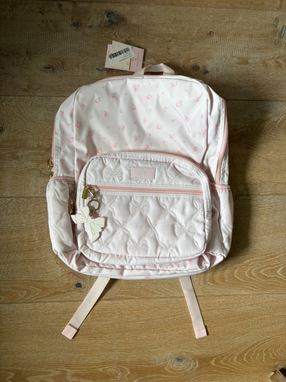 LoveShackFancy Light Pink Quilted Floral Backpack with Bow Charm - Picture 1 of 1
